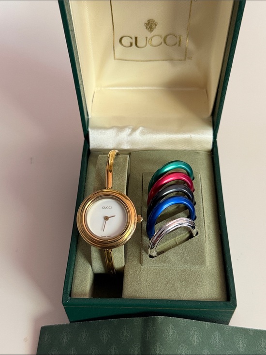 Gucci Accessories - Gucci Gold-Tone Bracelet Watch with Green, Red, Blue, Purple and Silver Bezels